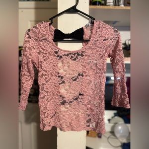 pink lace cut out back 3/4 short.  XS